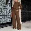 Long-sleeve Casual Loungewear Set With Loose-fitting Wide-leg Pants