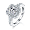 3 Carat Emerald Cut Moissanite Engagement Ring, Double Halo Split Shank S925 Silver Platinum Plated D Color VVS1 With GRA, US 5-9.