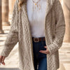 Women Solid Color Long Sleeve Hooded Textured Fleece Jacket For Winter