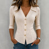 Knitted Cardigan Short-Sleeve Womens POLO-Neck Base T-Shirt