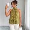 Plus-size Womens French-style Halter Top With Ruffled Hem