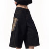 Dames Wijde Patchwork Denim Broek Coffee Grid